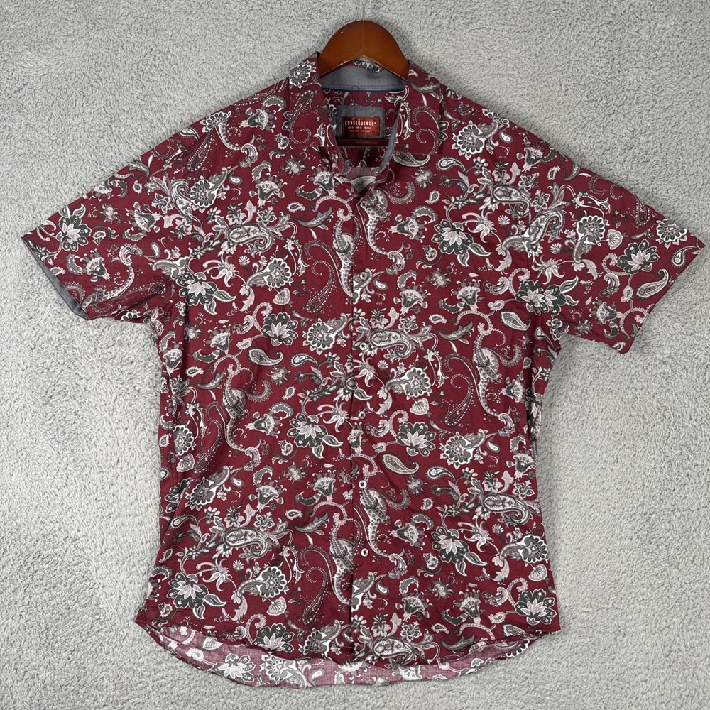 Consequence Paisley Button-Up Shirt Men's XL Short Sleeve Red